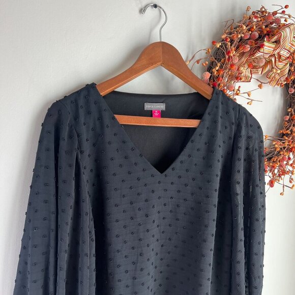 Vince Camuto Women's Clip-Dot Smocked-Cuff Top Xtra Small XS Rich Black - Picture 3 of 10